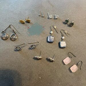 9 Pair Of Earrings Sterling 925 Dangle Studs Crystals Natural Stone